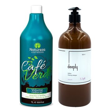 Кератин Natureza Cafe Verde + Deeply Medium Cleansing Shampoo 7.3 pH 1000+1000 мл KIT0009 фото