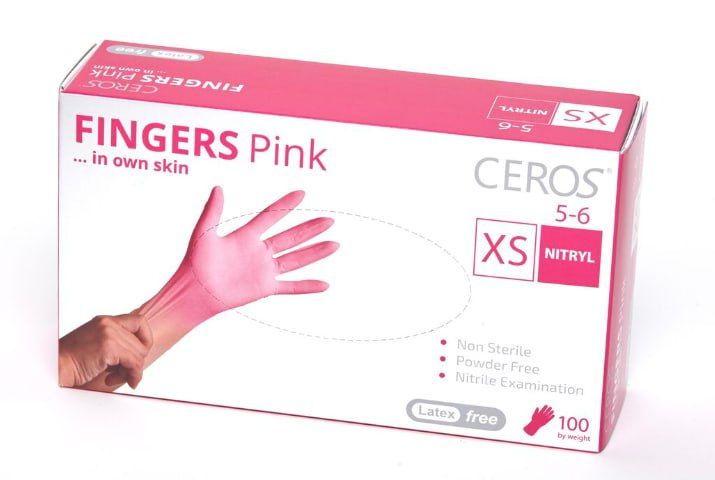 CEROS, Fingers PINK, XS (5-6), Нітрилові рукавички. Рожеві 1х100 шт. CE0054 фото