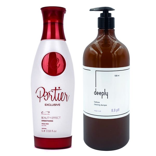 Кератин Portier Exclusive + Deeply Hardcore Cleansing Shampoo 8.0 pH 1000+1000 мл KIT0016 фото