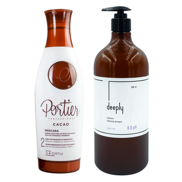 Кератин Portier Cacao + Deeply Hardcore Cleansing Shampoo 8.0 pH 1000+1000 мл KIT0015 фото