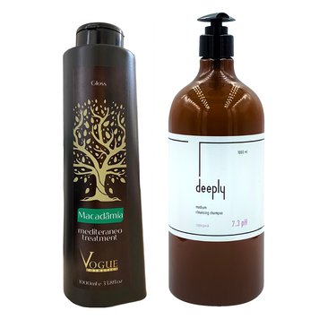 Кератин Vogue Macadamia Gloss + Deeply Medium Cleansing Shampoo 7.3 pH 1000+1000 мл KIT0013 фото